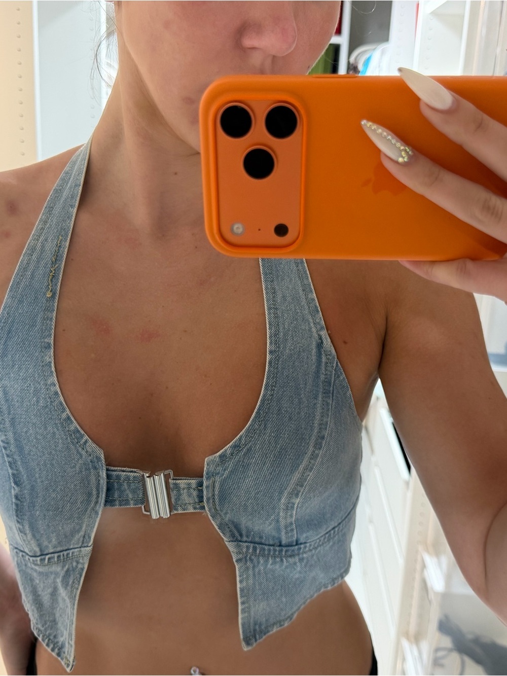 Denim Halter Crop Top in Light Blue - Picture 2 of 2